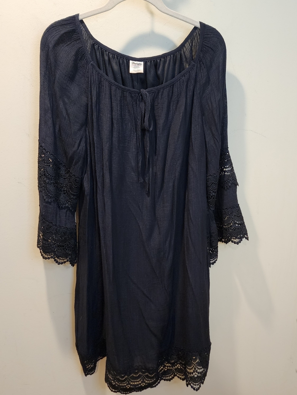 WRANGLER Black Lace-Trim Short Tunic Dress Size L